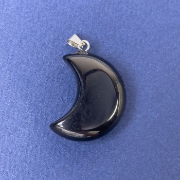 Přívěšek Měsíc – černý achát, přírodní kámen, 25×20×9×32 mm+