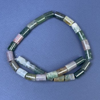 Korálky mechového achátu na vlascové šňůře, cylindrického tvaru, průměr 12×8 mm, délka cca 38 cm