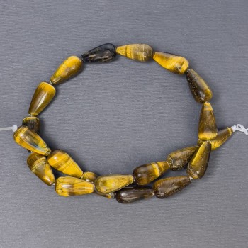 Korálky z tygřího oka kapkovitého tvaru, přírodní kámen, rozměr 19×10 mm ±, dírka 1 mm ±, délka 42 cm ±