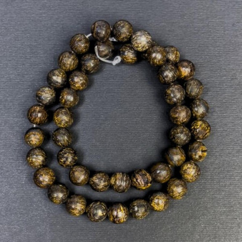 Korálky z bronzitu, přírodní kámen, hladké korálky, průměr 8,5 mm, otvor 1,5 mm, délka 38 cm
