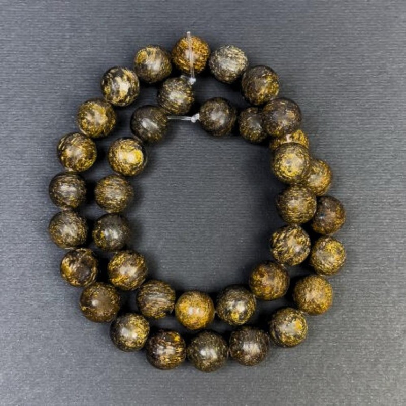 Korálky z bronzitu, přírodní kámen, hladké korálky, průměr 10 mm, dírka 1,5 mm, délka 38 cm