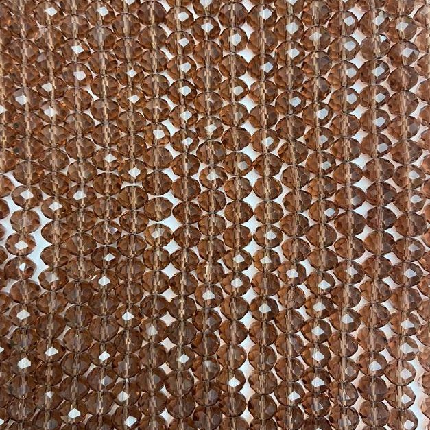 Korálky z českého křišťálu na niti, hnědé, průhledné, broušené rondely, průměr 8×6 mm, délka 40 cm
