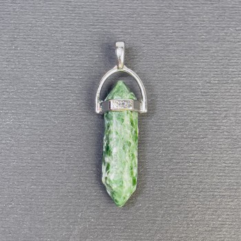 Přívěšek z mechového achátu ve tvaru šestiúhelníkového krystalu, kulový 8×31×41 mm+