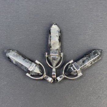 Přívěšek z labradoritu ve tvaru šestiúhelníkového krystalu, kulička 8×31×41 mm+