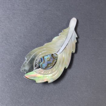 Брошка-кулон Халіотіс Пір'їна сріблястий колір сріблястий метал 58х27мм+