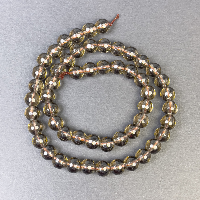 Fasetované kulové korálky rauhtopaz 8 mm ± na niti, délka 32 cm