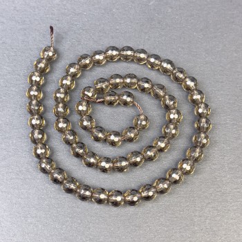 Korálky z dýmového topazu brusované kuličky 6 mm na niti, délka 39 cm