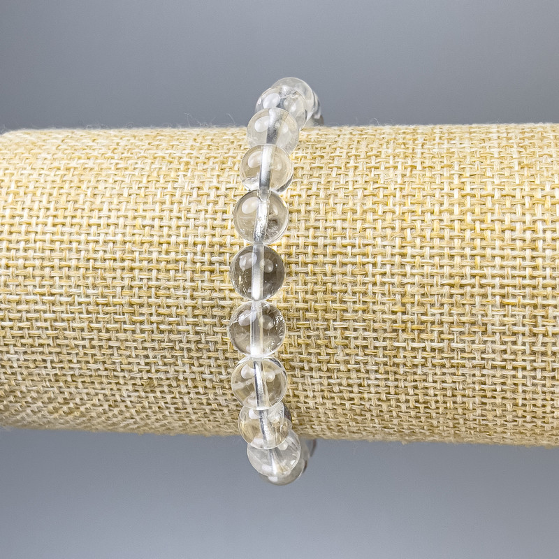 Náramek z horského křišťálu, hladká kulička, průměr 8 mm ±, délka 18 cm, elastický