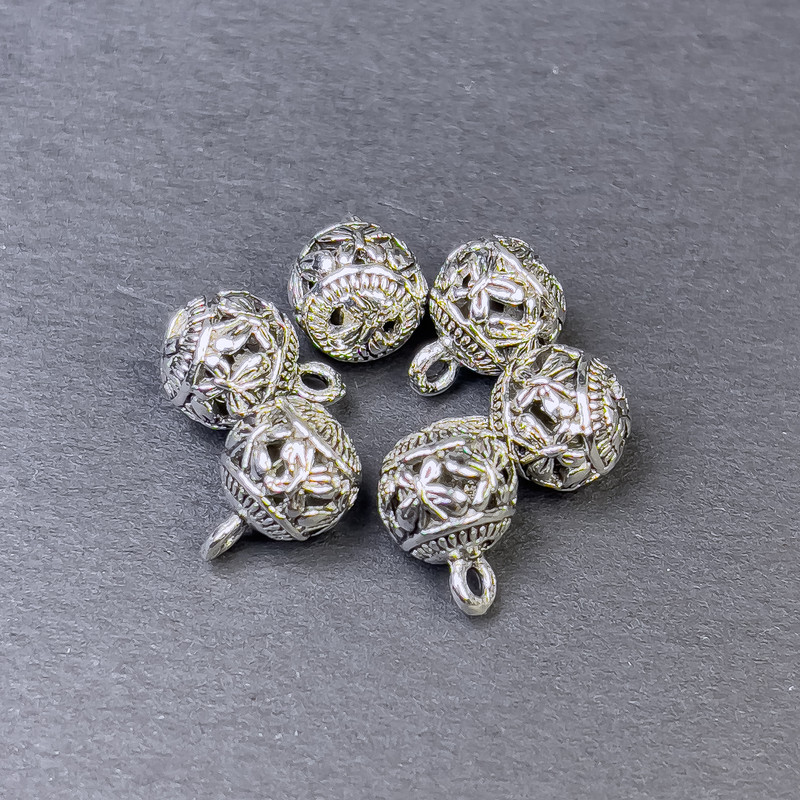 Kovové komponenty pro šperky – Přívěsek, barva kovu stříbrná, průměr 8×11 mm, ± balení 6 ks
