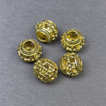 Zlatistá korálka-vložka, barva kovu: zlatá, průměr 9×10 mm, otvor 5 mm, balení 5 ks