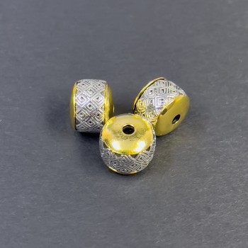 Korálková vložka, stříbrno-zlatá barva kovu, průměr 8 × 10 mm, díra 2 mm, balení 3 ks