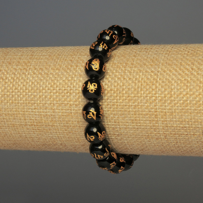 Náramek z achátu (umělý) hladké korálky, průměr 10 mm, délka ±18 cm, pružný