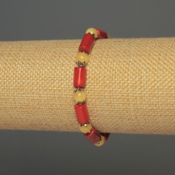 Náramek z korálu cylindrický, průměr 12×6 mm ±, kulička citrínu 6 mm ±, délka 18 cm ±, strečový