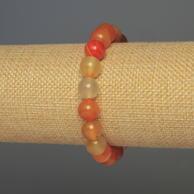 Náramek z karneolu – hladké kuličky, průměr 10 mm, délka 18 cm, elastický