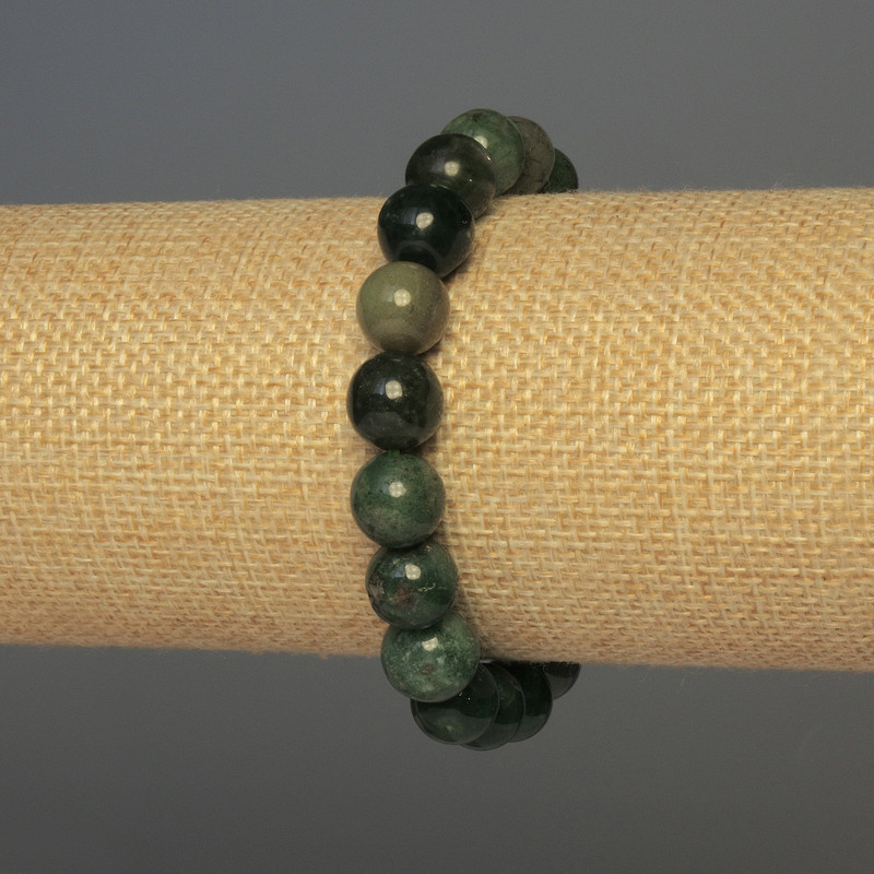 Náramek ze zeleného jaspisu – hladké kuličky, průměr 12 mm, délka 18 cm, elastický
