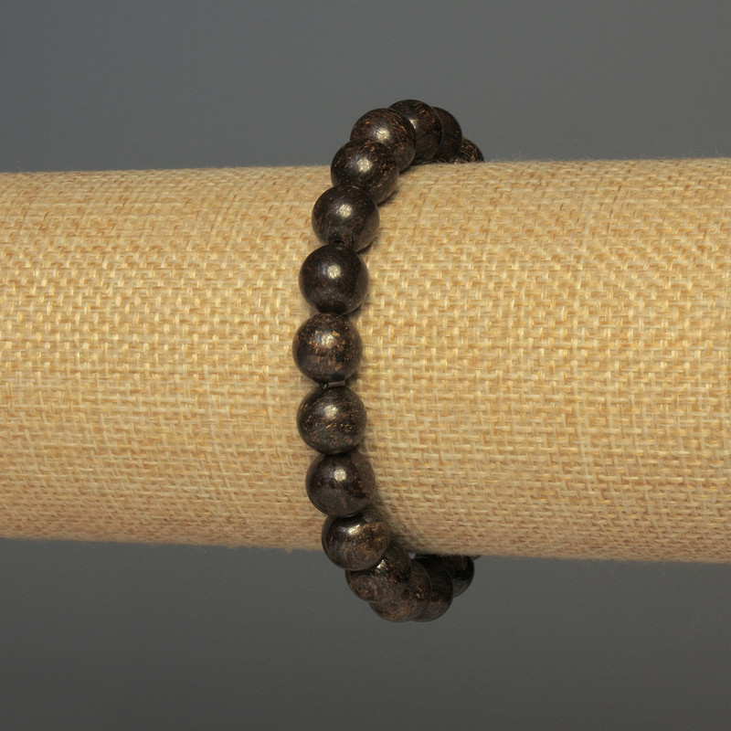 Náramek z bronzitu s hladkými kuličkami, průměr 8 mm ±, délka cca 18 cm ±, elastický