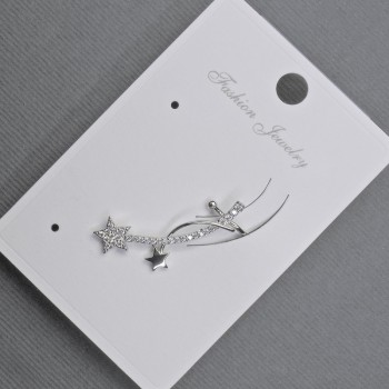 Сережка Пусета з кафом на вушко золотистий метал 11х28мм+-білі стрази