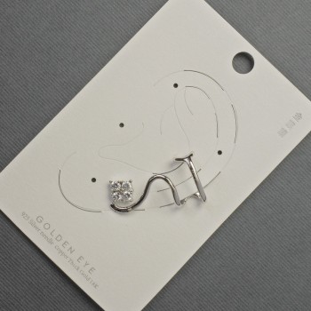 Сережка Каф на вушко сріблястий метал 16х28мм+-білі стрази