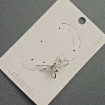 Náušnice s klipsou «Mašle» ze stříbrného kovu 17×30 mm ± bílé štrasové kamínky