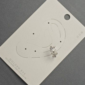 Náušnice kaf na ucho ze stříbrného kovu 7×13 mm ± bílé štrasové kamínky