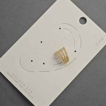 Náušnice kaf na ucho zlatavého kovu 10×14 mm ± bílé štrasové kamínky