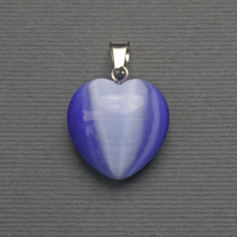 Přívěšek ve tvaru srdce z kočičího oka, fialový, stříbrný kov, průměr 20×20 mm, délka 30 mm