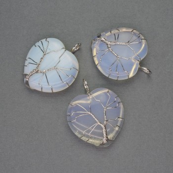 Přívěsek Srdce měsíčního kamene v stříbrném opletení, průměr 30×30 mm, délka 37 mm