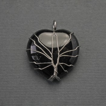 Přívěšek Srdce achátu v stříbřitém opletení, průměr 30×30 mm, délka 37 mm