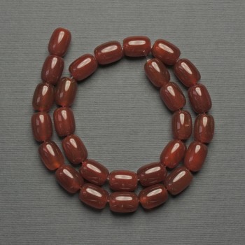 Karneolové barilové korálky, průměr 14×10 mm ±, na niti, délka 39 cm+