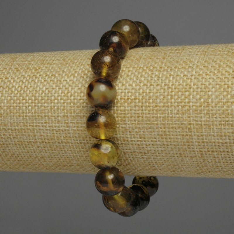 Náramek z jantarových hladkých kuliček, průměr 12 mm, délka 18 cm, elastický