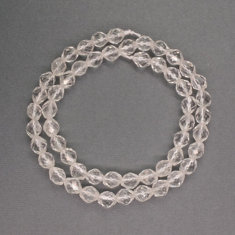 Korálky z přírodního kamene – Horský křišťál, broušené bikónusy, průměr 6×7 mm, délka 39 cm