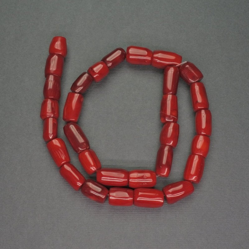 Korálky z přírodního červeného korálu, cylindrické, průměr 9×15 mm, délka 40 cm