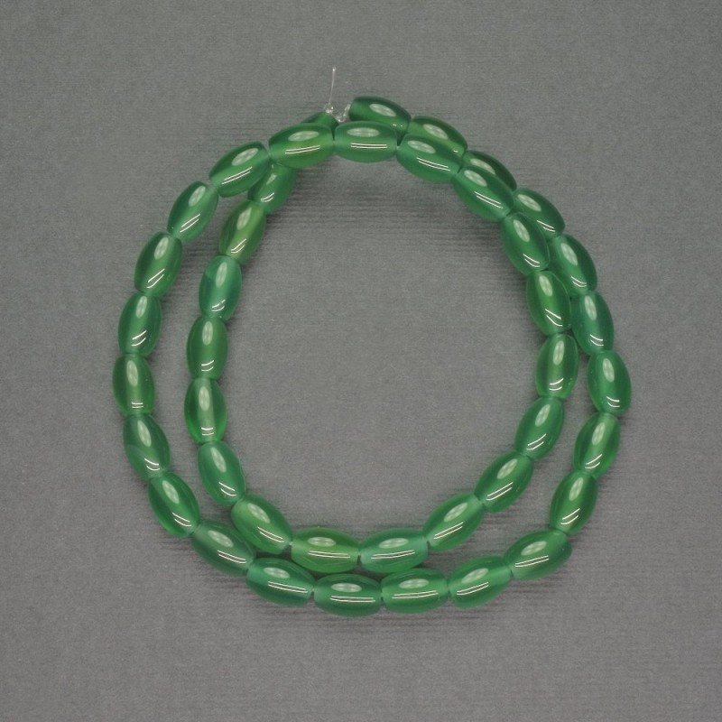 Korálky z přírodního chrysoprasu barilového tvaru, průměr 6×9 mm, délka 38 cm