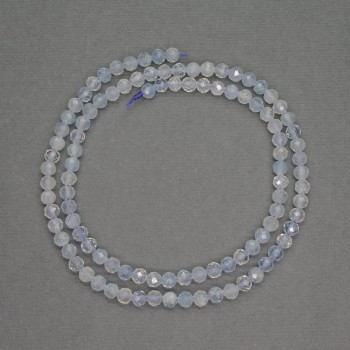 Korálky z akvamarínu, brusované kuličky, průměr 4 mm, délka 39 cm