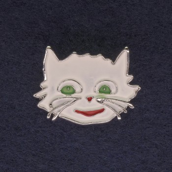 Brož Kočka, bílý smalt, stříbrný kov, 27×22 mm+