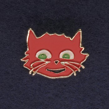 Brož Kočka – červeno-zelená, zlatavý kov, 27×22 mm+