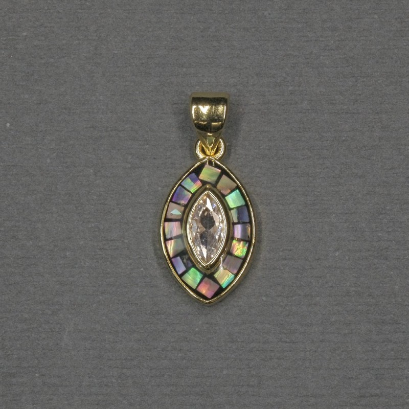 Přívěšek, vložka z haliotitu 9×15×17×2 mm ± zlatý kov