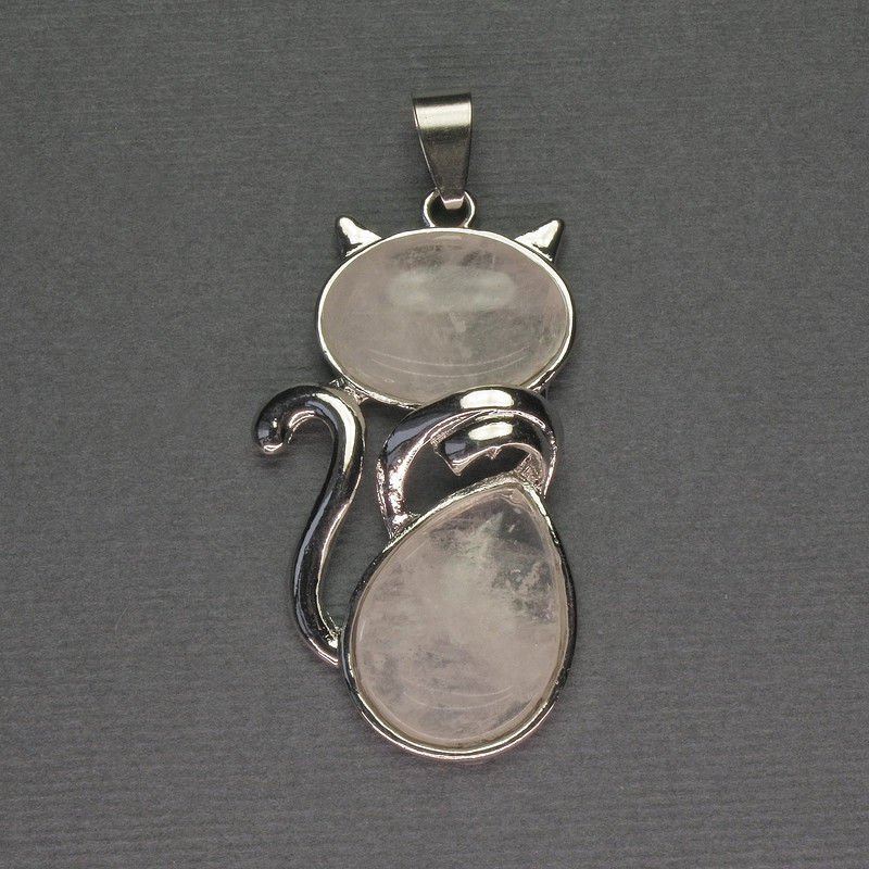 Přívěšek Kočka z horského křišťálu, 25×51 mm, stříbrný kov