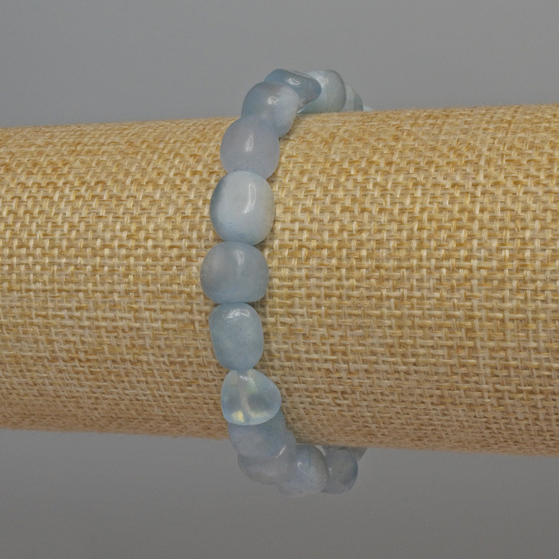 Náramek z akvamarínu, broušené korálky, průměr 9×7 mm, délka 18 cm, elastický