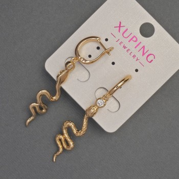 Náušnice Xuping «Had» se bílými krystaly, průměr 11 mm, délka 54 mm, pozlacení 18K