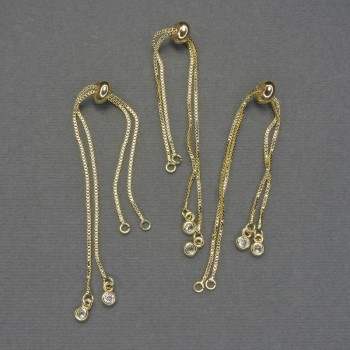 Základ pro náramek s posuvníkem, délka 22 cm ± bílé krystaly, zlatý kov