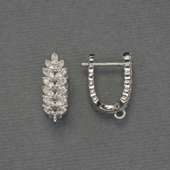 Háčky na náušnice bílé štrasové kamínky, stříbrný kov 18×6,5 mm – pár