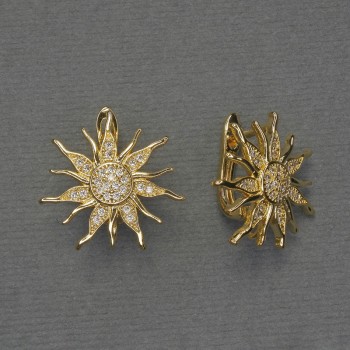 Háčky na náušnice s bílými štrasami, zlatavý kov, průměr 20 mm+, pár