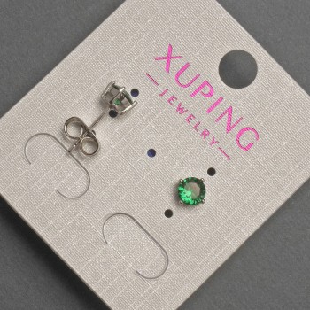 Náušnice peckové Xuping se zeleným krystalem, průměr 5 mm, rhodiované