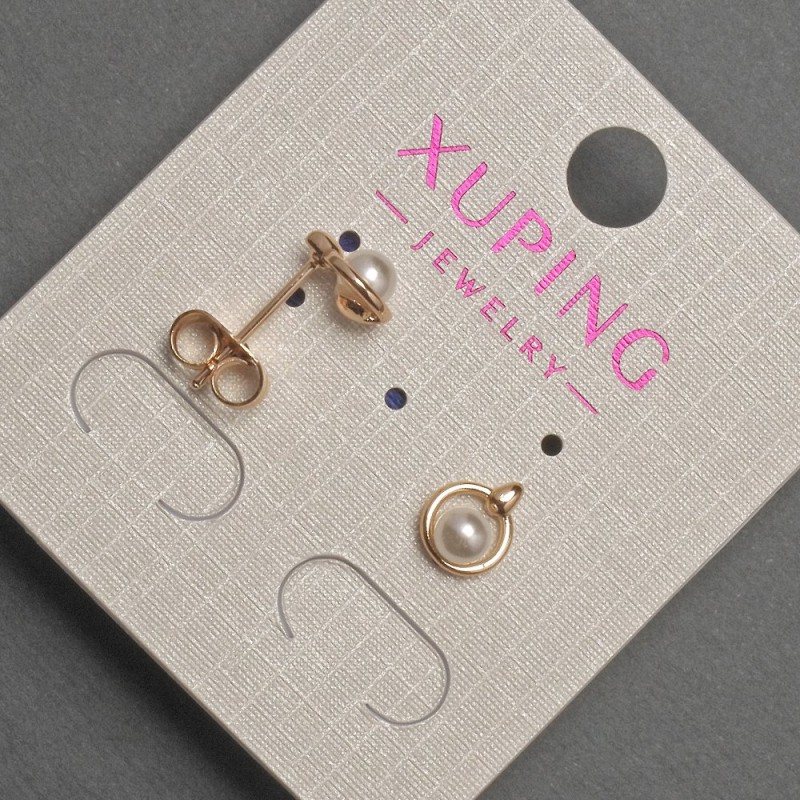 Náušnice pecky Xuping s perlou, průměr 4 mm, délka 8 mm, pozlacené 18K