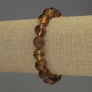 Náramek z jantaru – hladké kuličky, průměr 9,5 mm, délka 18 cm, pružný