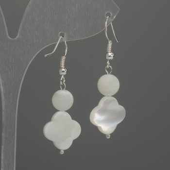 Сережки Перламурт конюшина 12мм+-кулька 8мм+-, довжина 38мм+