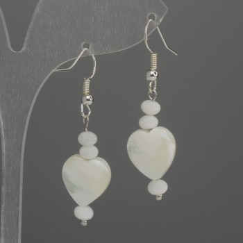 Сережки Перламурт серце 12мм+-рондель 5х3мм+-, довжина 45мм+