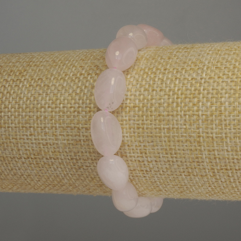Náramek z růžového křemene, brusované korálky, průměr 10–12×10 mm, délka 18 cm, elastický