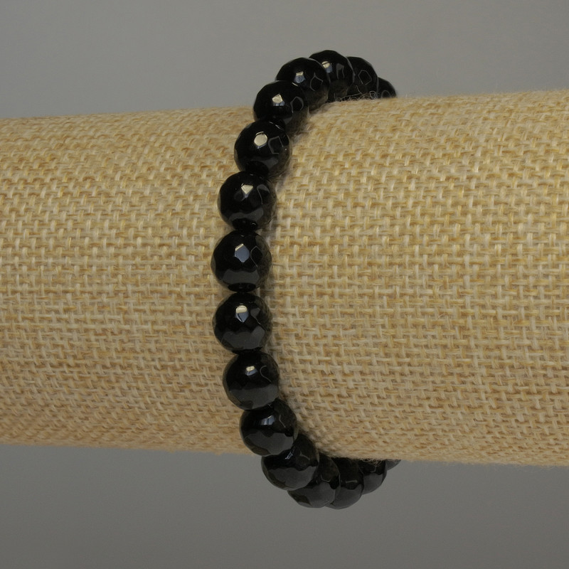 Náramek z achátu, brusované kuličky, průměr 8 mm, délka 18 cm (elastický)